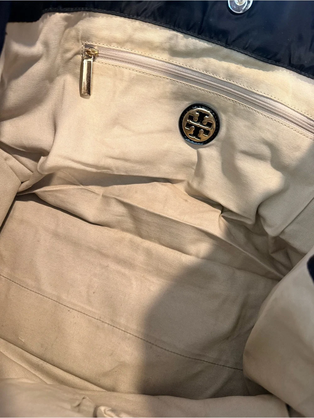 TORY BURCH Black Nylon Logo Patent Leather Trim